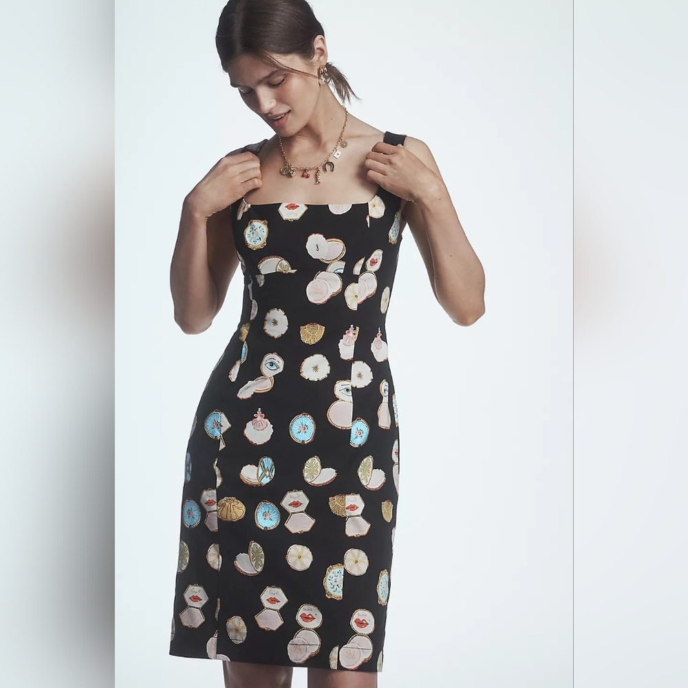Anthropologie Maeve Black Fitted Square-Neck Mini Dress: Danielle Kroll Compact
